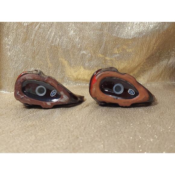 Vtg EFCCO Japan MARINELAND Whale Salt & Pepper Shakers Redware Brown Drip Glaze - Picture 6 of 7